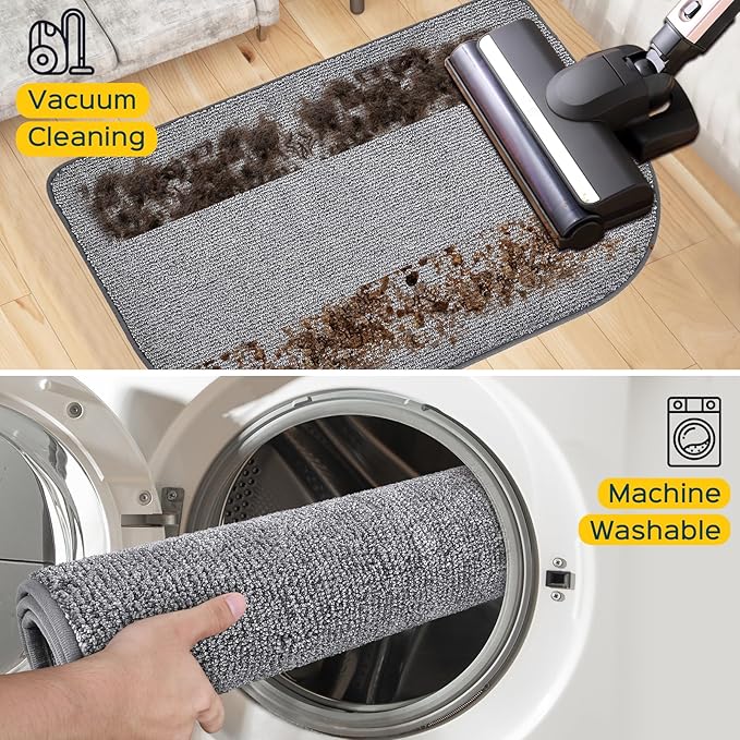 Washable Kitchen Rug 24" x 35.5" / 60cm x 90cm, Non Slip Kitchen Mat for Floor, Absorbent Indoor Throw Rug for Laundry, Bathroom, Bedroom, Door