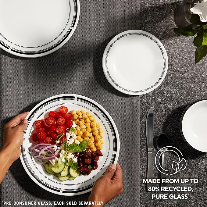 Corelle Vitrelle 6.75" Salad Appetizer Plate Set, Triple Layer Glass and Chip Resistant, Lightweight Round Plates, 6-Piece Brasserie