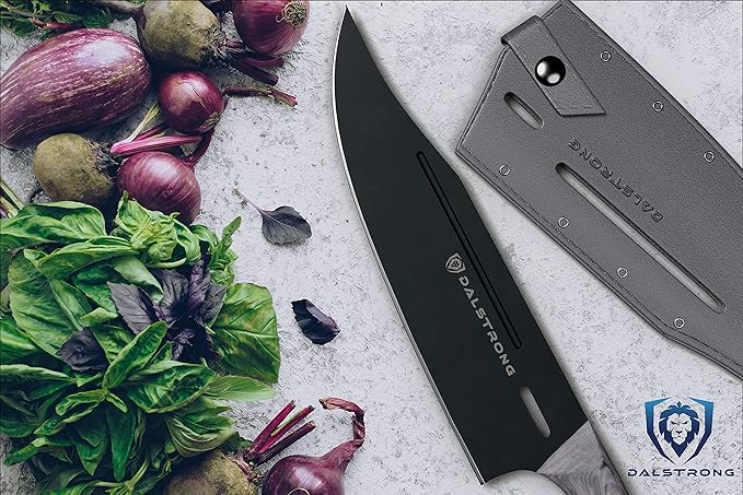 Dalstrong Chef Knife - 8 inch - Delta Wolf Series Knife - Ultra-Thin & Zero Friction Blade - HC Steel Chef's Knife - Black Titanium Nitride Coating - G10 Camo Handle - Leather Sheath