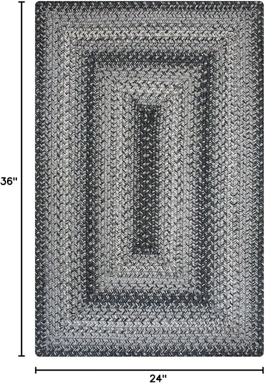Flint Hill Grey Small Braided Rugs, 2x3' Rectangle - Handmade with Jute, Warm Primitive Decor, Perfect for Bathrooms and Entryways - Durable and Easy to Clean
