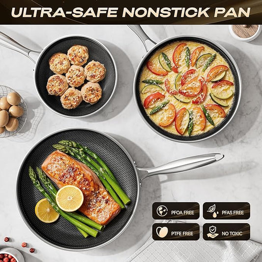 Hybrid Nonstick11 Inch Frying Pan,Non Stick Frying Pan,PFAS PFOA PTFE Free,Stay-Cool Handle, Dishwasher-Friendly, Oven-Safe Up to 600°F, Induction Ready, Compatible with All Cooktops