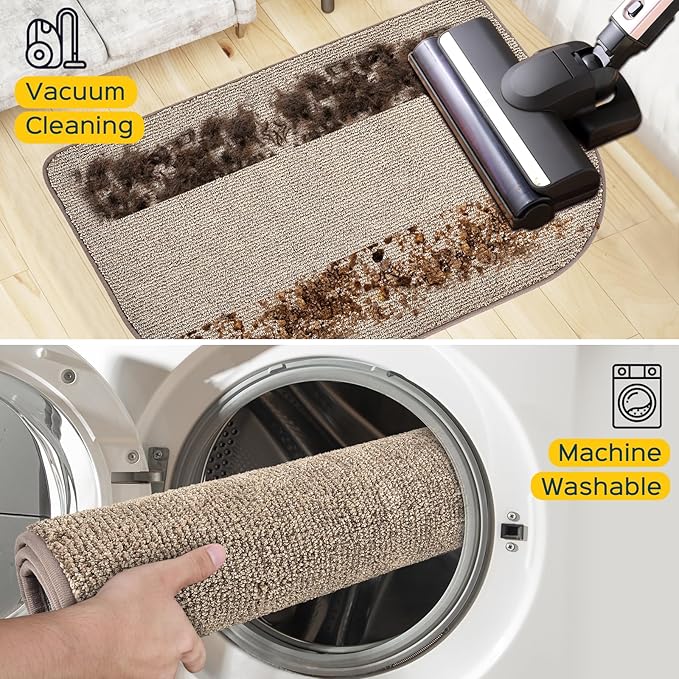 Washable Kitchen Rug 24" x 70" / 60cm x 180cm, Non Slip Kitchen Mat for Floor, Absorbent Indoor Entryway Runner Rug for Laundry, Bathroom, Bedroom (Roll Packing)