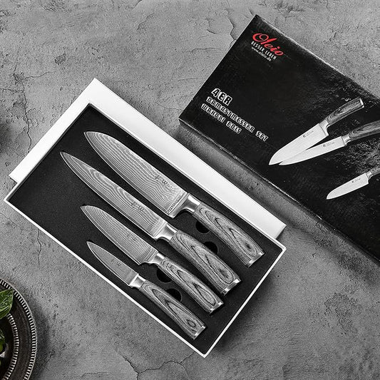Wakoli EDIS 4-Piece Damascus Knife Set – Professional Kitchen Knife Set with VG10 Core Blades, 67-Layer Damascus Steel and Ergonomic Pakkawood Handles – Premium Kitchen Knives in Gift Box