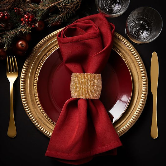 COTTON CRAFT Beaded Napkin Rings - Set of 12 Napkin Rings - Handmade Glitz Dining Table Napkin Holders - Christmas Xmas Holiday Party Halloween Harvest Autumn Fall Thanksgiving Gift Décor - Champagne