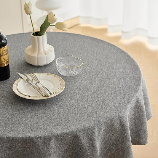 Waterproof Faux Linen Tablecloth 60 Inch, Decorative Fabric Anti-Scratch Table Cloth Cover for Dining Table & Kitchen (Round (2-4 Seats), Dark Grey)