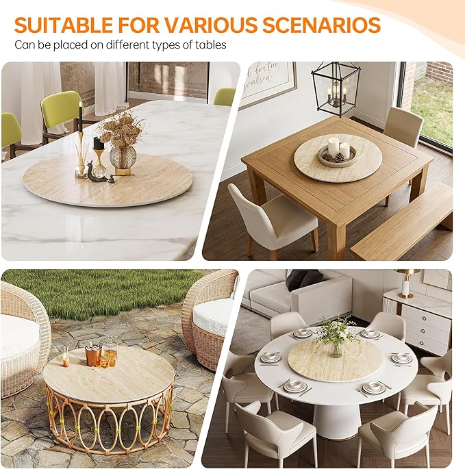 Lazy Susan Turntable 35.4 Inch-360° Silent Rotating Anti-Slip Serving Tray,Heavy Duty Centerpiece for Kitchen,Dining & Coffee Table-Beige Modern Design with Non-Slip Base