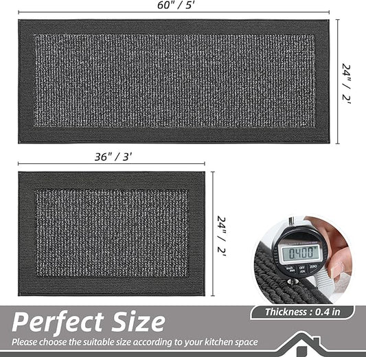 BEQHAUSE Kitchen Rugs and Mats Set of 2 Non-Slip Kitchen Mats for Floor, Absorbent and Stain Resistant Kitchen Runner, Machine Washable Rugs for Kitchen, Laundry & Sink, 24"x36"+24"x60", Charcoal