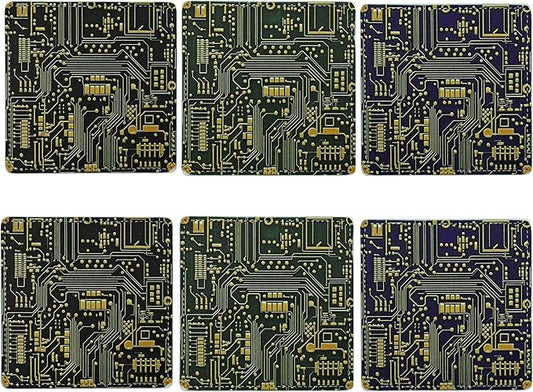 Marble Coasters Square Leather Drinks Coaster Set with Holder for Coffee Table Bar Home Decor 4 Inches Set of 6 (Circuit Board, One Size)