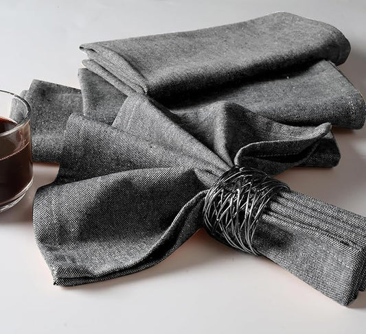Native Fab Set of 4 Chambray Cloth Napkins - 100% Cotton, 17x17 Inches, Soft, Durable, Washable, Hotel-Quality Dinner Napkins - Reusable Table Linen for Home Dining, Café, Events, Buffet, Black