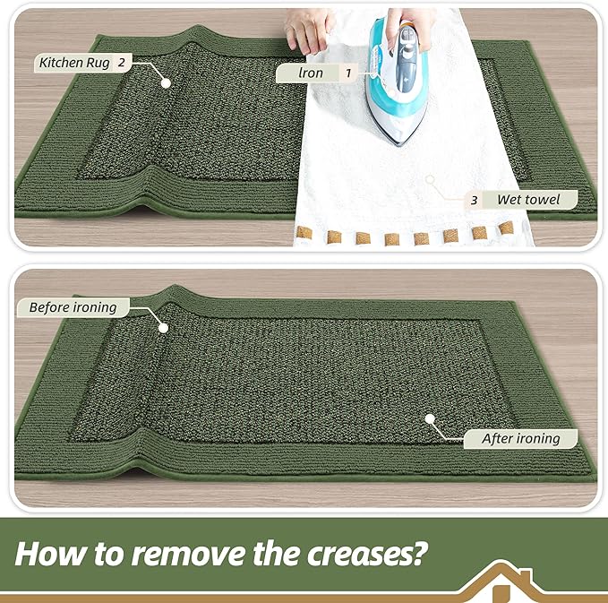 BEQHAUSE Kitchen Rugs 32"x48", Kitchen Runner Rug Non-Slip Kitchen Mats for Floor, Absorbent and Stain Resistant Kitchen Mats, Machine Washable Rugs for Kitchen, Hallway, Laundry & Sink, Green