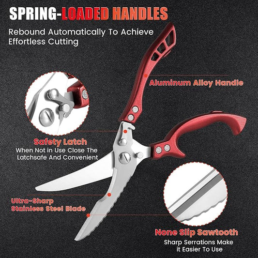 Heavy Duty Kitchen Shears by ANDONG, Kitchen Scissors,Stainless Steel Poultry Shears Heavy Duty Professional, Red