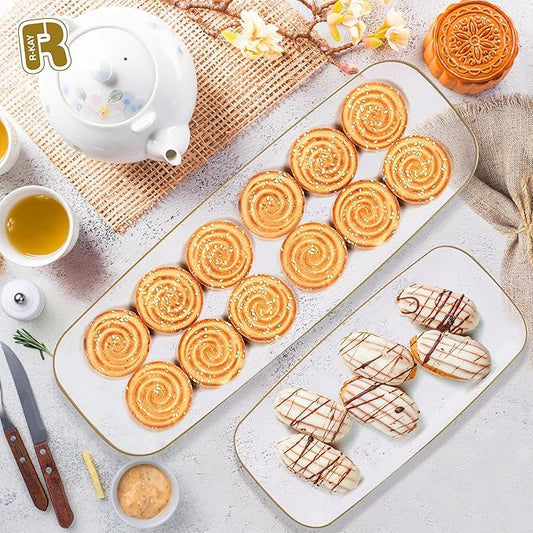 R-kay 4 Pack Clear Plastic Serving Trays - 10 by 5.5 in Heavy Duty Rectangular Platters for Party, Food, and Desserts