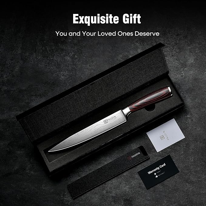 PAUDIN Carving Knife 8 inch, Ultra Sharp Brisket Slicing Knives, Premium Meat Cutting Knives German Stainless Steel, BBQ Knife with Ergonomic Handle, for Slicing Roast, Meats and Vegetables