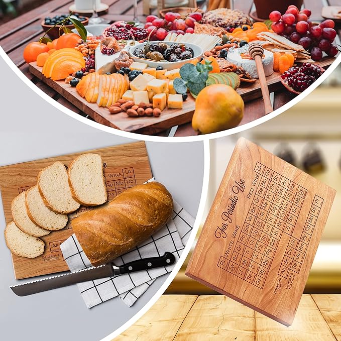 Blue Ridge Mountain Gifts Laser Engraved Cherry Wood Cutting Board -Christmas Gift, Rustic Farmhouse Decor, Gift for Wine Lovers w/Periodic Table of Wine Engraving