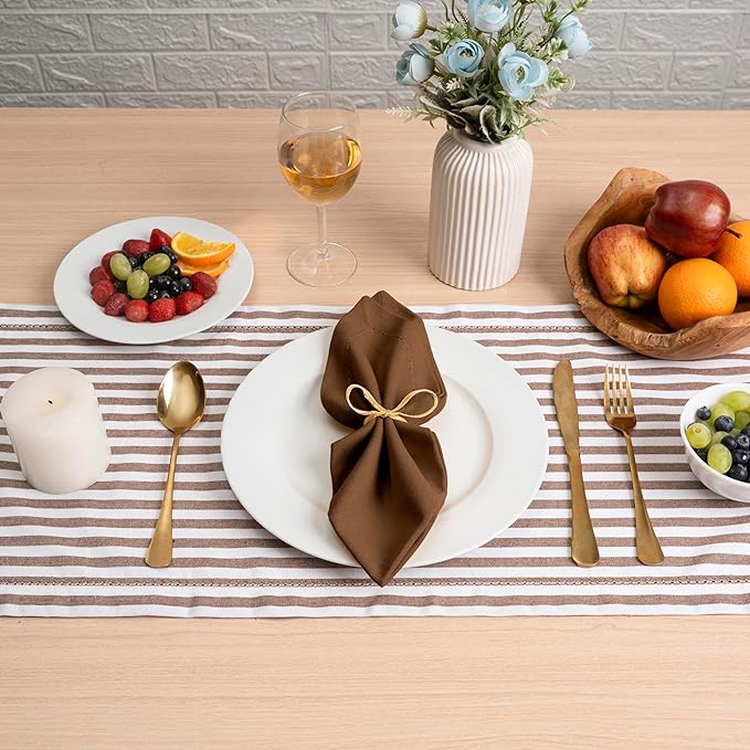 Blue Needles Set of 6 Hemstitch Linen Napkins 100% Cotton Nut Brown Cloth Dinner Napkins 18x18 inches, Soft, Reusable, Absorbent, Washable, Ideal for Wedding Events, Parties & Everyday Use