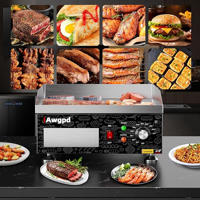 Electric Griddle,1800W 14 Inch Flat Top Grill Commercial Electric Griddles,14 Inch Electric Countertop Griddles Stainless Steel Adjustable Temperature Control 90℉-575℉ for Home or Restaurant Use