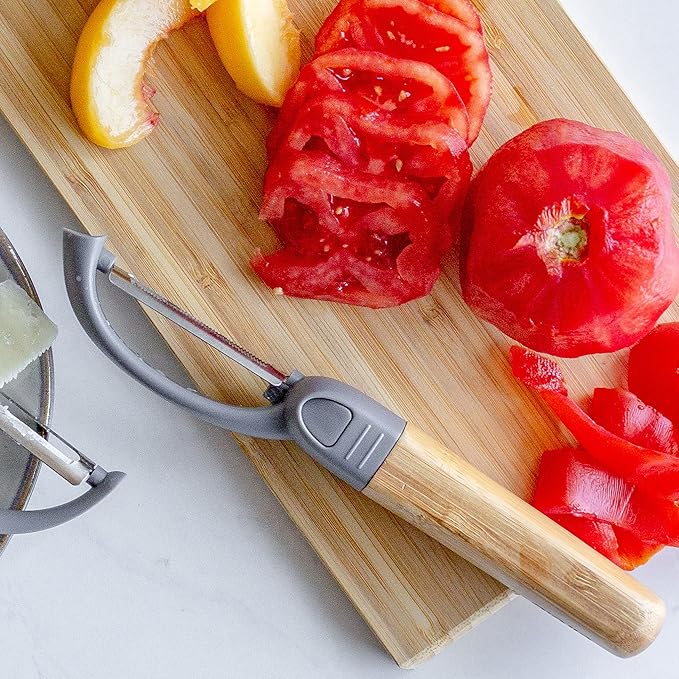 Full Circle Peel Good Collection Straight Peeler – Bamboo and Stainless Steel Fruit and Vegetable Peeler – Removable Swivel Head - Kitchen Tool for Carrots, Apples, Potatoes and More