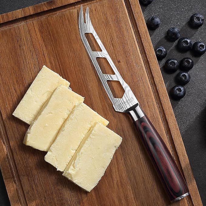 PAUDIN Cheese Knife, 5 Inch Serrated Knife, Multi-Use Tomato Knives with Ergonomic Pakkawood Handle, High Carbon Steel Ultra Sharp Small Kitchen Knives