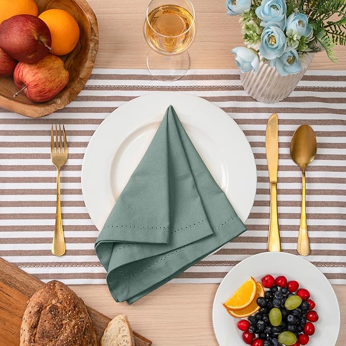 Blue Needles Set of 6 Hemstitch Linen Napkins 100% Cotton Hunter Green Cloth Dinner Napkins 18x18 inches, Soft, Reusable, Absorbent, Washable, Ideal for Wedding Events, Parties & Everyday Use