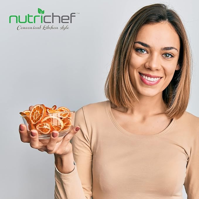 Nutrichef Electric Countertop Food Dehydrator | Professional Multi-Tier Food Preserver | Dehydrate Fish, Beef Jerky, Meats, Mushrooms, Fruits & Vegetables | 5 Stackable Trays for Easy Cleaning