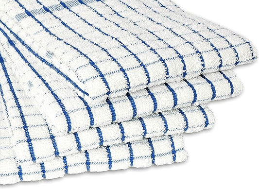 AMOUR INFINI Kitchen Towels Set of 4 - Highly Absorbent, Super Soft Terry Cotton 20x28 Inch Dish Towels with Hanging Loop - Hand & Tea Towels for Cleaning & Drying Dishes (Blue)