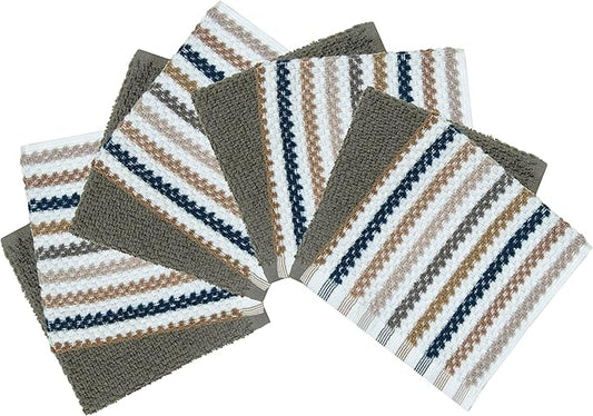 Bumble Premium Dish Cloths Towel 12"x12" | 100% Natural Ring Spun Cotton Tea Towel Set | 430 GSM | Highly Absorbent & Soft Dish Towels | 8 Pack - 4 Popcorn Wide Striped & 4 Solid Kitchen Towels - Gray