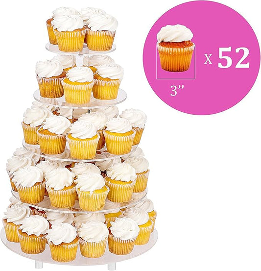 Jusalpha Large 5-Tier Cupcake Stand Acrylic Round Wedding Cake Stand/ Cupcake Tower/ Dessert Stand/ Pastry Serving Platter/ Food Display Stand (5RF)