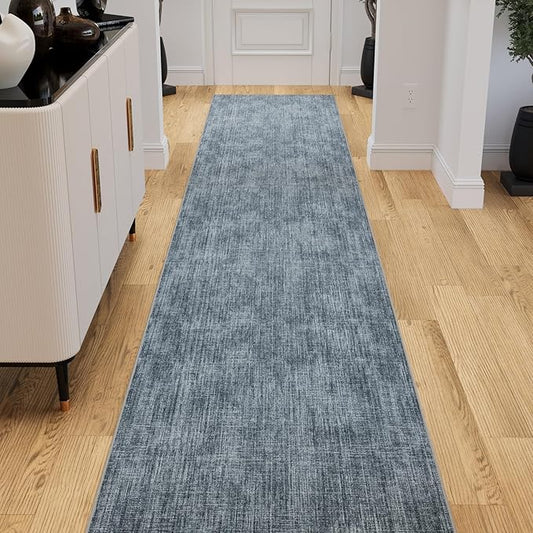 Ottomanson 3-Piece Kitchen Rug Set - Non Slip Runner & Washable Mat - 1'11" x 3' + 1'11" x 4' + 1'11"' x 5' - Durable, Stain Resistant for Entryway, Bedroom and Bathroom, Solid Greyish Blue