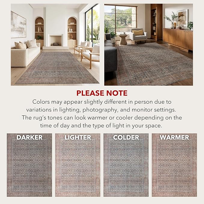 Kuden 2'6"x7' Runner Rug, Machine Washable Area Rug with Non-Slip Backing, Vintage Style, Soft, Easy Clean, Low Pile Rug for Hallway, Entryway, Kitchen, Bedroom