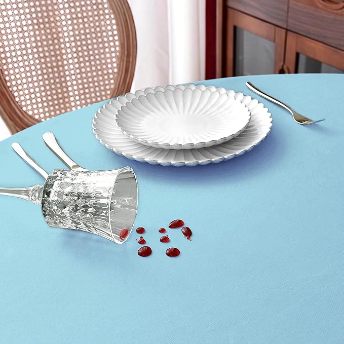 MEANMOY Baby Blue 210 GSM Water & Stain Resistant Round Tablecloth for Circle Table - Solid 60 Inch Table Cloth Cover in Wrinkle Free Durable Washable Polyester Fabric for Wedding, Party, Banquet