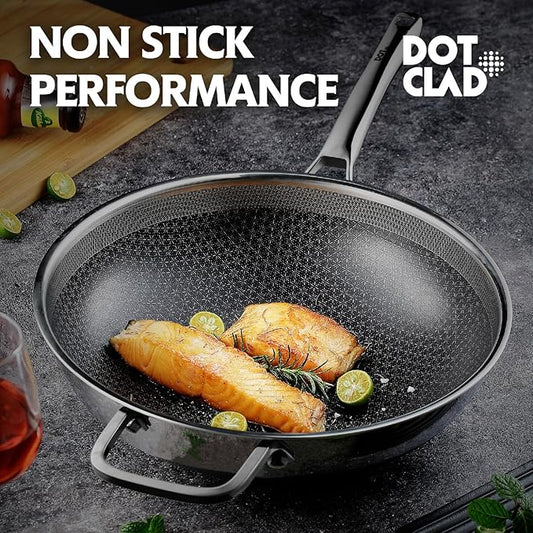DOTCLAD Wok pan,Hybrid 12 inch Wok with Lid, PFOA Free Cookware,non stick Stainless Steel Woks & Stir-fry pans Nonstick, Dishwasher and Oven Safe, Works on Induction
