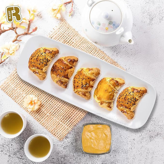 R-kay 4 Pack White Plastic Serving Trays for Party - White Serving Tray 17 by 6.5 in - Rectangular Heavy Duty Dessert Trays for Food