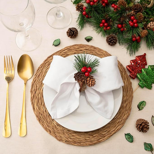 Blue Needles Solid Cloth Napkins Set of 6 White 100% Cotton Dinner Napkins 18x18 inches - Soft, Reusable, Absorbent & Washable Linen, Ideal for Valentine's Day Events, Parties & Everyday Use