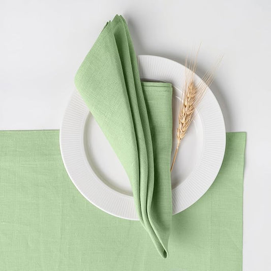 D'Moksha Homes Sage Green Linen Napkins 18 x 18 Inch - 100% Pure Linen Cloth Washable Dinner Napkins Set of 4 for Spring, St Patricks Day, Easter