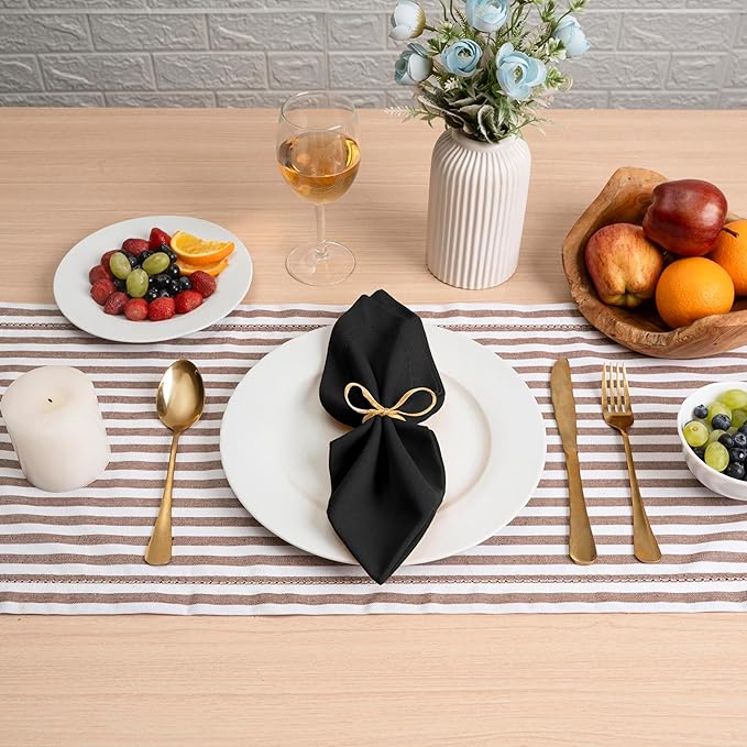 Blue Needles Set of 12 Hemstitch Linen Napkins 100% Cotton Black Cloth Dinner Napkins 18x18 inches, Soft, Reusable, Absorbent, Washable, Ideal for Wedding Events, Parties & Everyday Use