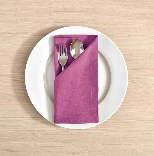 Cloth Napkins Dinner Washable Set of 4 in Cotton Linen Fabric Premium Quality, Mitered Corners for Reusable Every Day Use Pre Shrunk and Good Absorbency Christmas Cloth Napkins (Pack of 4, Magenta)