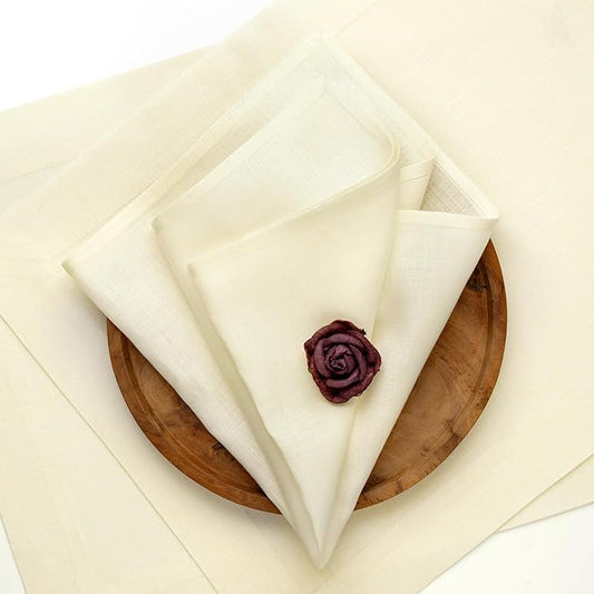 D'Moksha Homes Cream Linen Napkins 18 x 18 Inch - 100% Pure Linen Cloth Washable Dinner Napkins Set of 4 for Spring, Easter