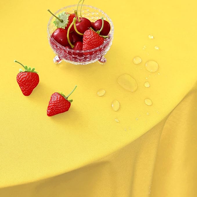MEANMOY Yellow 210 GSM Water & Stain Resistant Round Tablecloth for Circle Table - Solid 120 Inch Table Cloth Cover in Wrinkle Free Durable Washable Polyester Fabric for Wedding, Party, Banquet