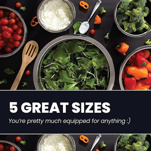 WHYSKO Meal Prep Stainless Steel Mixing Bowls Set, Home, Refrigerator, and Kitchen Food Storage Organizers | Ecofriendly, Reusable, Heavy Duty (Red)