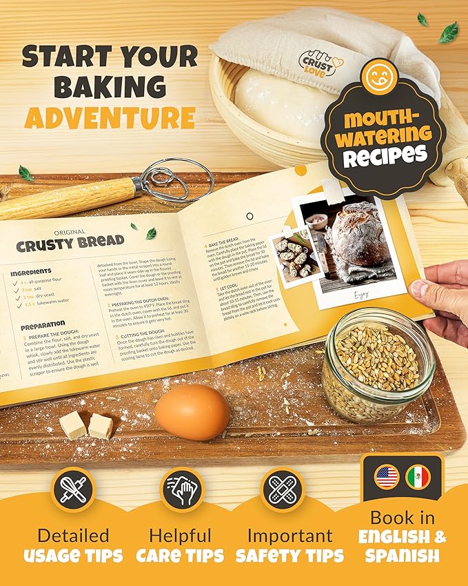 CRUSTLOVE Dutch Oven Bread Baking - 5QT Enamel Bread-Dome - incl Sourdough Bread-Baking Suppliers like Dough Whisk Scoring Lame etc Bread-Oven Cast Iron for Sour dough Bread-Pan with Lid, Bread-making