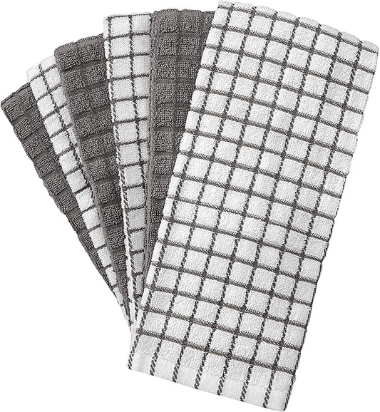 Bumble Kitchen Towels | 100% Cotton Dish Towels with Hanging Loop | 16"x 28" | 380GSM | Absorbent Kitchen Towel Set | 6 Pack, Gray