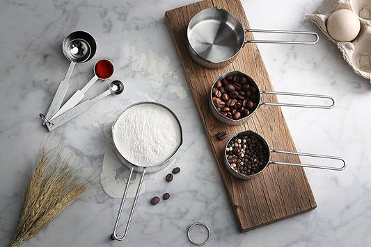 New Star Foodservice 42917 Stainless Steel 8-Piece Measuring Cups and Spoons Combo Set