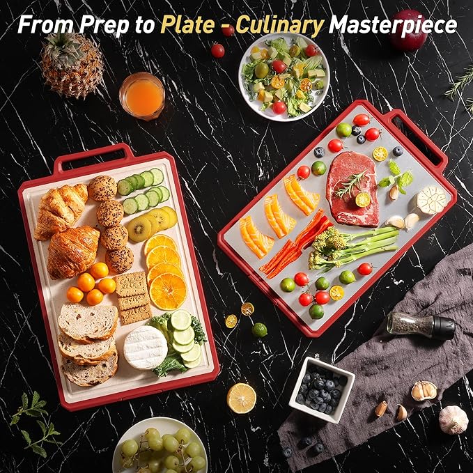 Titanium Cutting Boards for Kitchen Chopping Board with Handle Large Big Small Kitchen Meat Butcher Block Double Sided Pure Titanium and Wheat Straw PP Not Wood Bamboo Plastic Teak Red/Beige