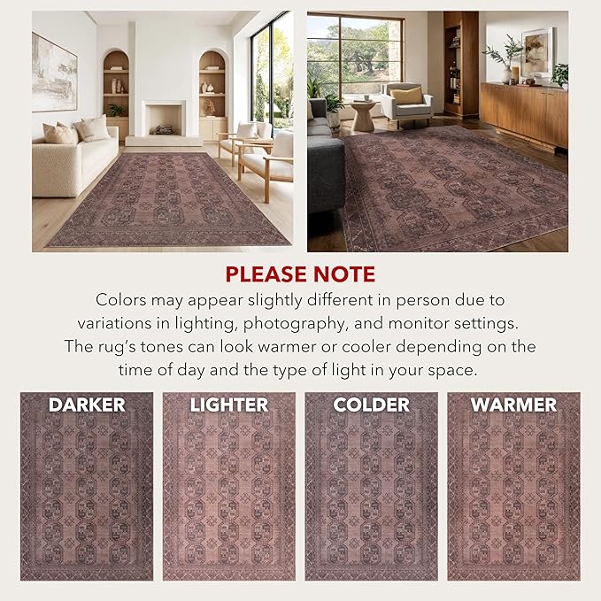 Kuden 3x5 Small Rug, Machine Washable, Non-Slip Backing, Vintage Style, Soft, Low Pile, Area Rugs for Entryway Kitchen Indoor Entrance