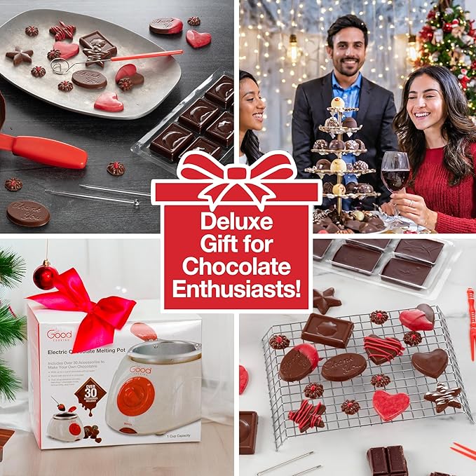 Electric Chocolate Melting Pot Set- Valentines Day Candy Bar Making or Fondue Fountain Kit w/ 30 Bonus Accessories-Dip, Drizzle & Decorate Strawberries, Marshmallows, Snacks- Party Appetizers Desserts