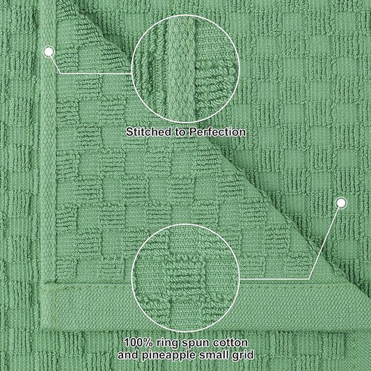 Homaxy 100% Cotton Kitchen Towels and Dishcloths Set, 12 x 12 & 15 x 25 Inches, Set of 8 Bulk Terry Cloth Dish Towels, Super Soft and Absorbent Hand Towel with Hanging Loop, Grass Green