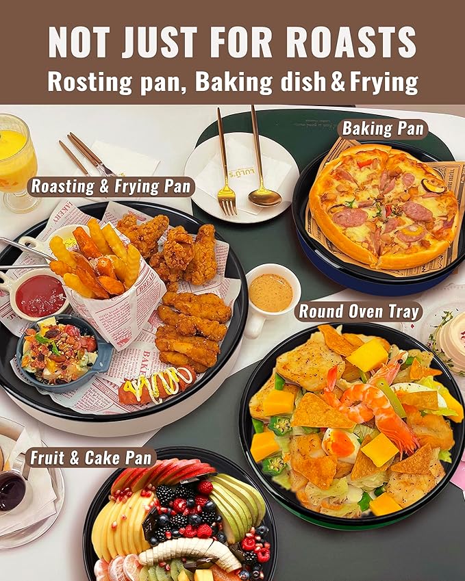 MCCSI Round Baking Pan Set Roasting Dish 4-Pack 9/10/12/14 Inch Enamel Non Stick Large Cookware for Cake Bread Pie Pizza Turkey Steak, Non-Toxic Oven Dishwasher Safe, Christmas Gift Bakeware