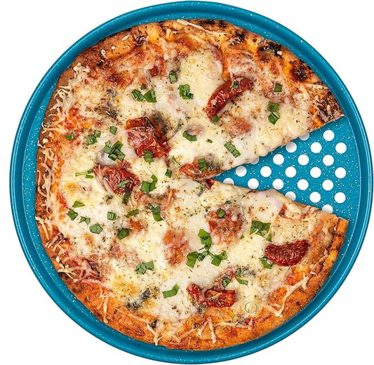 casaWare Perforated Pizza Pan 12-inch, Ceramic Coated NonStick (Blue Granite)