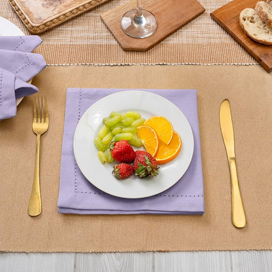 Blue Needles Set of 6 Hemstitch Linen Napkins 100% Cotton Lavender Cloth Dinner Napkins 18x18 inches, Soft, Reusable, Absorbent, Washable, Ideal for Wedding Events, Parties & Everyday Use