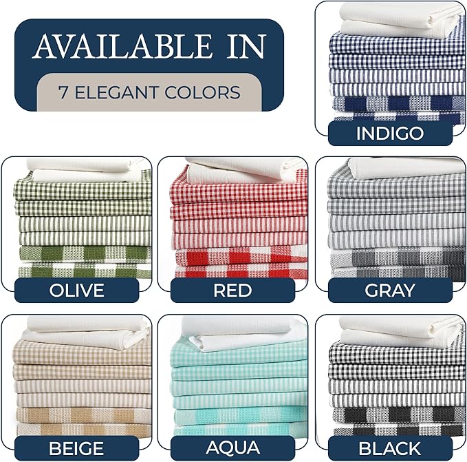 LANE LINEN Flour Sack Dish Towels Set - 20 Pc Kitchen Towel Set with Pot Holders and Oven Mitts,100% Cotton Kitchen Towels, Absorbent Dish Towels: Indigo